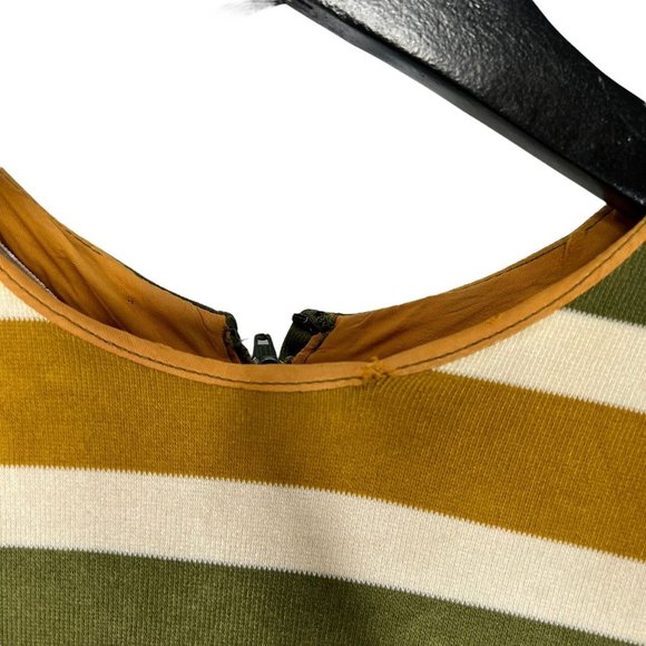 Vintage 60s Eddie Nober Green Short Sleeve Stripe Drop Waist Pleated Dress Small - Picture 3 of 9